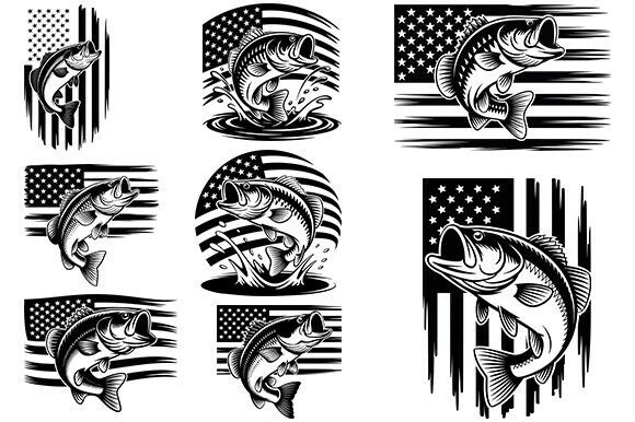 Bass Fishing American Flag SVG Bundle: Graphics for Crafts