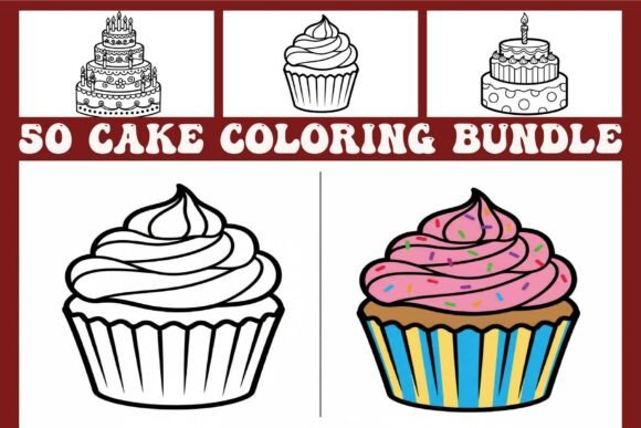 Cake Coloring Pages Bundle: Graphics & Coloring Pages