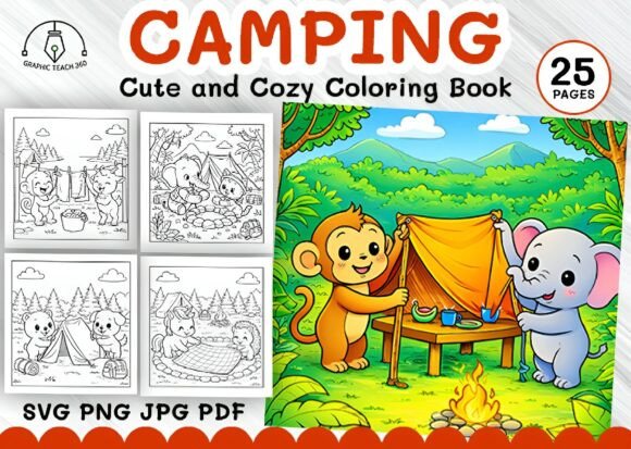 Camping Cozy and Coloring Pages Graphics