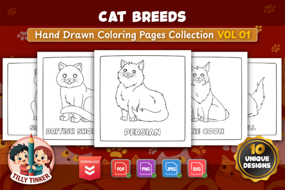 Cat Breeds Coloring Pages Vol 01 Graphics