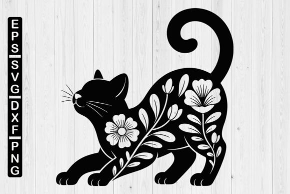 Cat with Flowers SVG: Floral Cat Graphics for Crafts