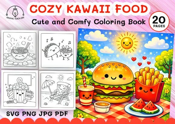 Cozy Kawaii Food Coloring Pages Graphics