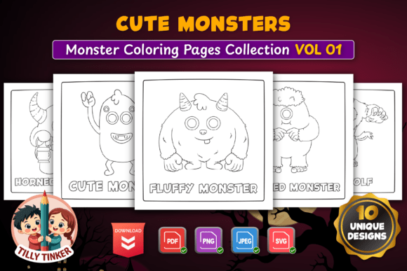 Cute Monsters Coloring Pages Vol 01 Graphics