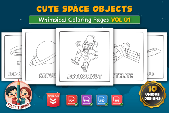 Cute Space Objects Coloring Pages Vol 01 Graphics