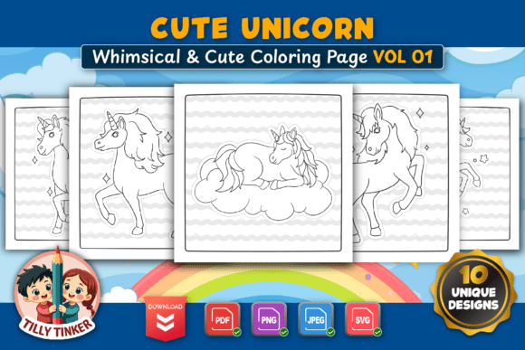 Cute Unicorn Coloring Pages Vol 01