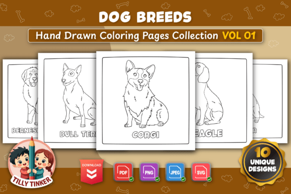 Dog Breeds Coloring Pages Vol 01: Graphics for Editorial & Content Publishing