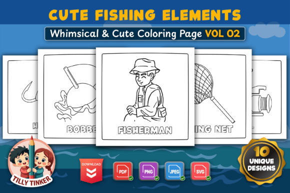 Fishing Gear Coloring Pages – Vol 02 Graphics
