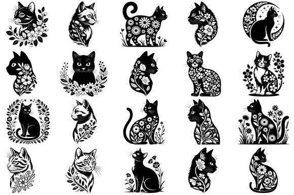 Floral Cat SVG Graphics for Crafts