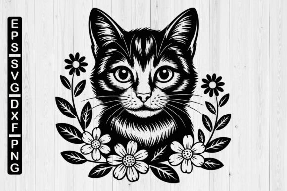 Floral Cats Head SVG: Graphics for Crafts & Creative Brands