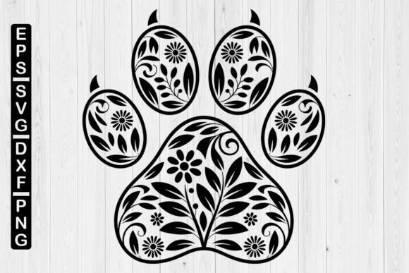 Floral Paw Print SVG, Floral Paw