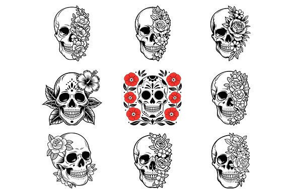 Floral Skull SVG Graphics Bundle for Crafts