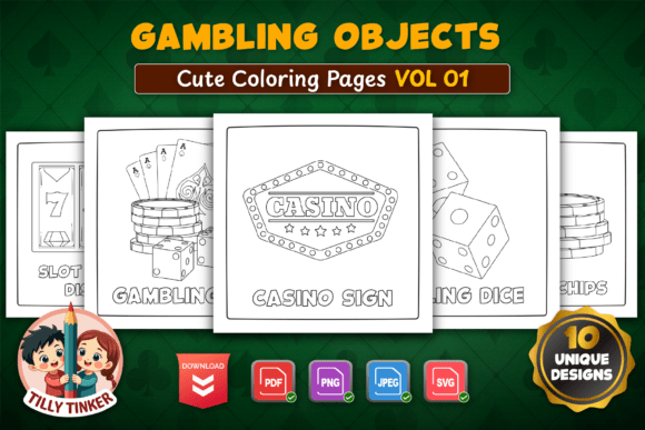 Gambling Objects Coloring Pages Vol 01 Graphics