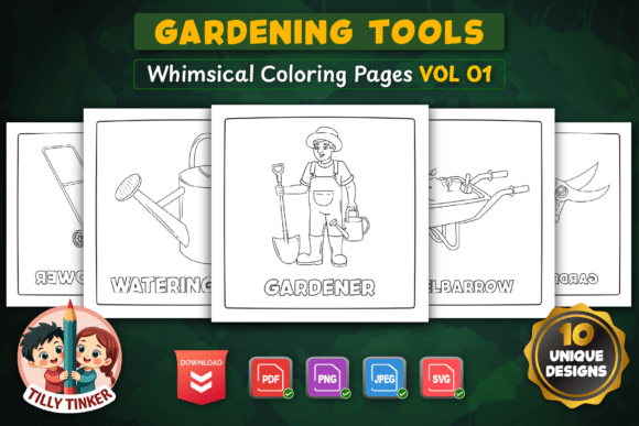 Gardening Tools Coloring Pages Vol 01 Graphics