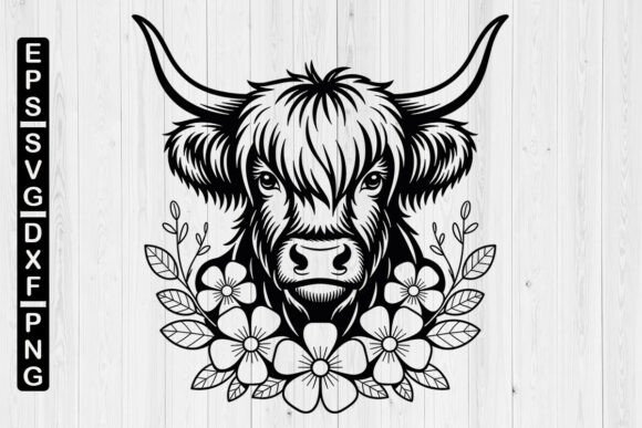 Highland Cow with Flowers SVG: Graphics for Crafts
