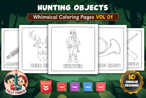 Hunting Objects Coloring Pages Vol 01 Graphics