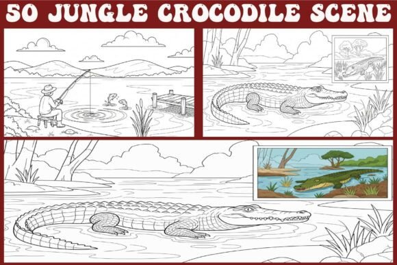 Jungle Crocodile Coloring Pages: Graphics & Coloring Pages