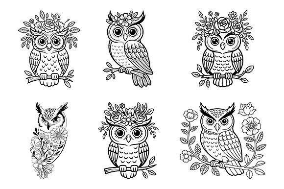 Owl with Flower Svg Bundle: Graphics for Crafts & Creative Brands