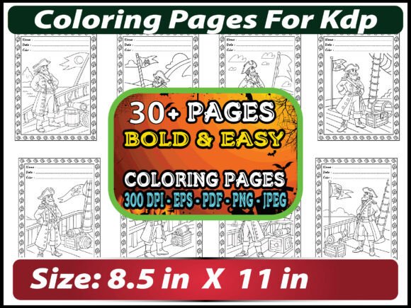 Pirates Coloring Pages for Kids KDP Graphics