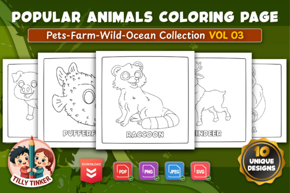 Popular Animals Coloring Pages Vol 03 Graphics