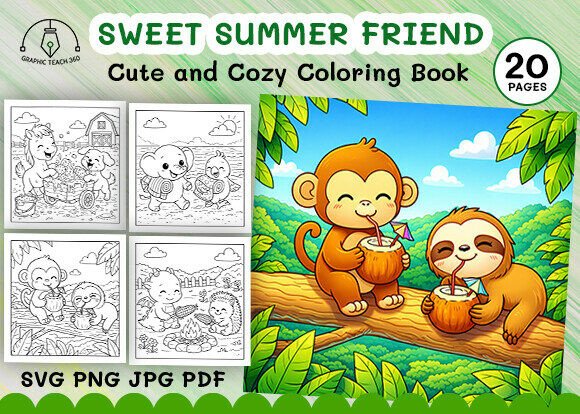 Sweet Summer Friends Cozy Coloring Pages Graphics